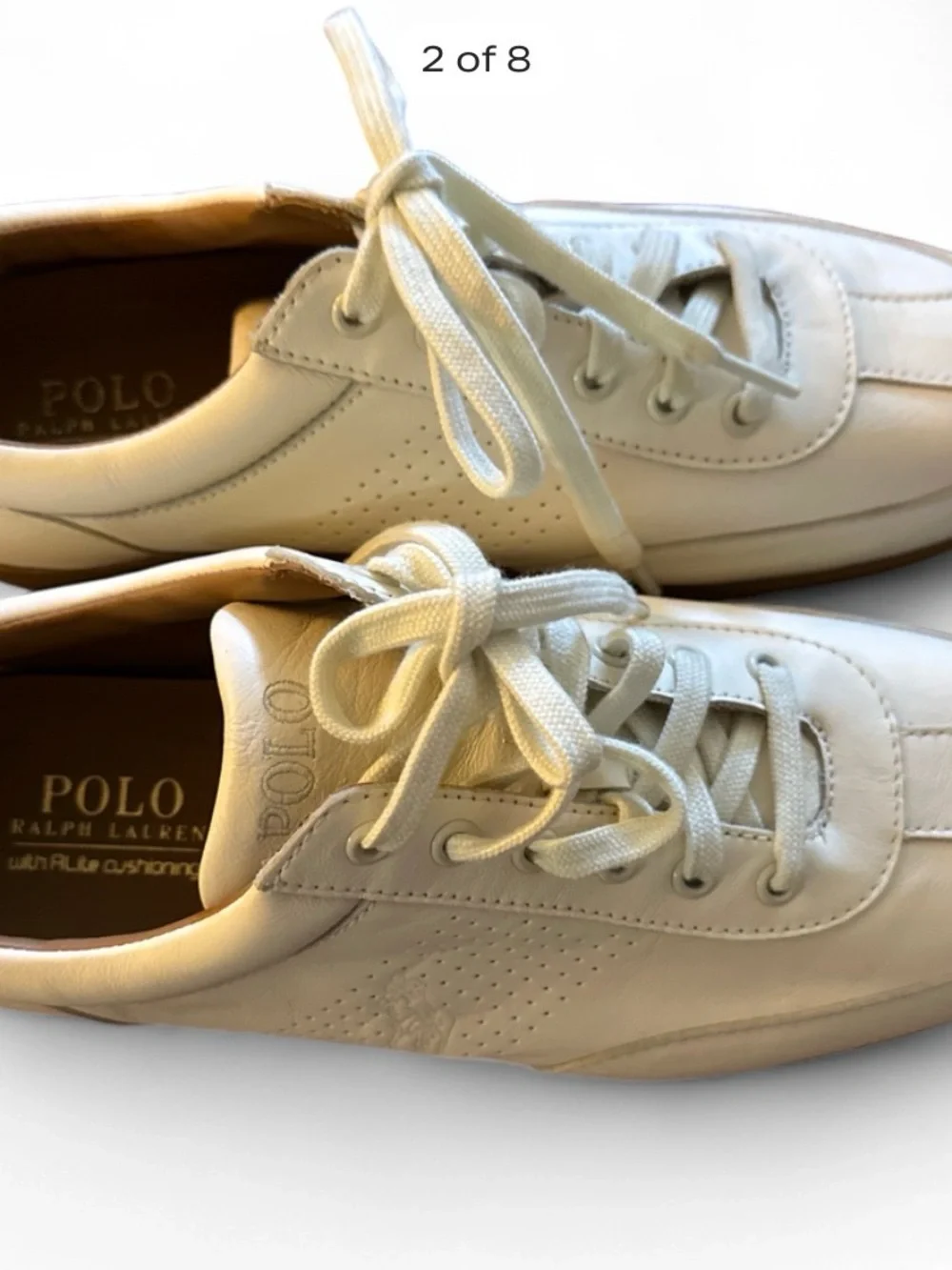 Polo by Ralph Lauren Off-White Leather Lace-Up Sneakers Men’s 11D